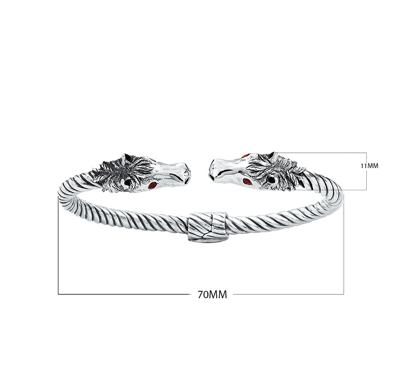 AB-1022-GA Sterling Silver Horse Head Cuff Bangle with Garnet Quartz Eyes