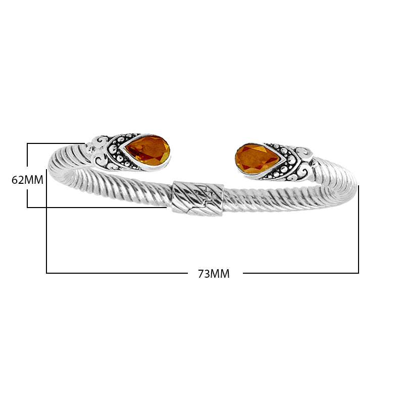 "Wholesale sterling silver cuff Bangle with teardrop Citrine Quartz and Balinese rope design, handmade in Bali"