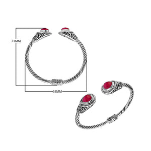 Sterling silver handcrafted bangle with ruby , twisted rope design, Balinese jewelry.