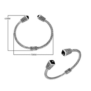 Sterling silver handcrafted bangle with Black Onyx, twisted rope Balinese design.