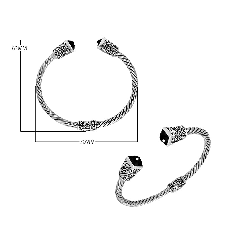 Sterling silver handcrafted bangle with Black Onyx, twisted rope Balinese design.