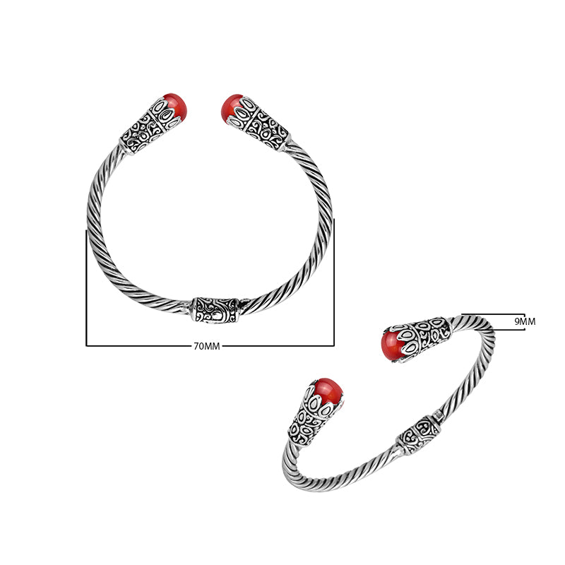 Sterling silver handcrafted Coral bangle with twisted rope design and Balinese artistry.