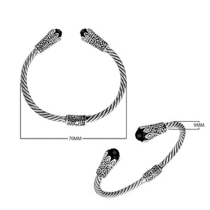 Sterling silver handcrafted Black Onyx bangle with twisted rope Balinese design.