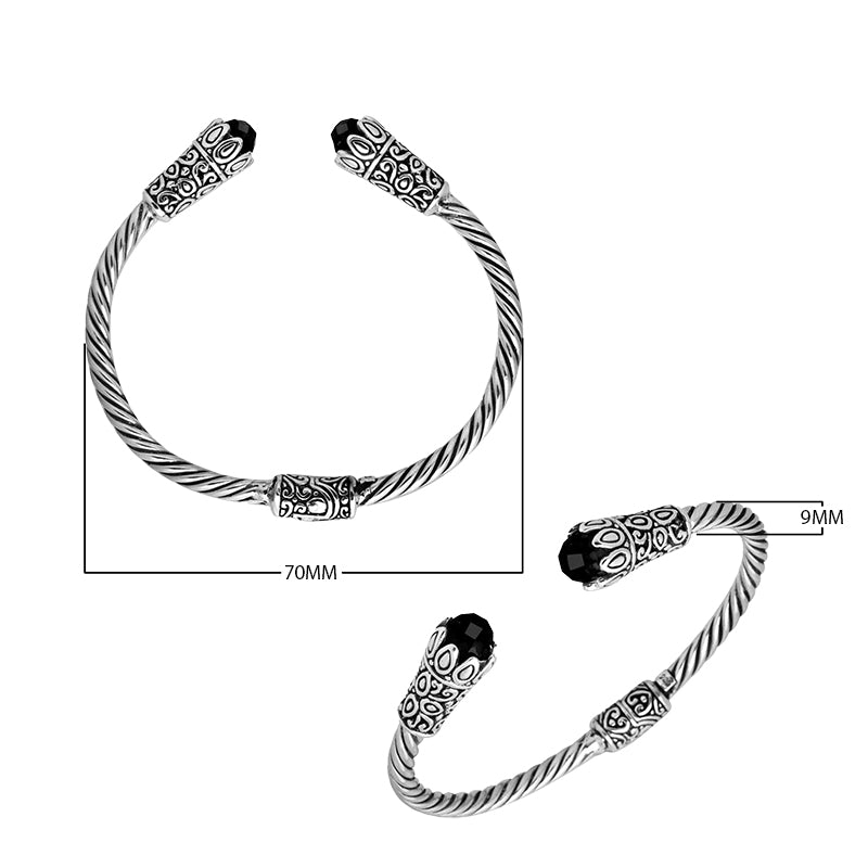 Sterling silver handcrafted Black Onyx bangle with twisted rope Balinese design.