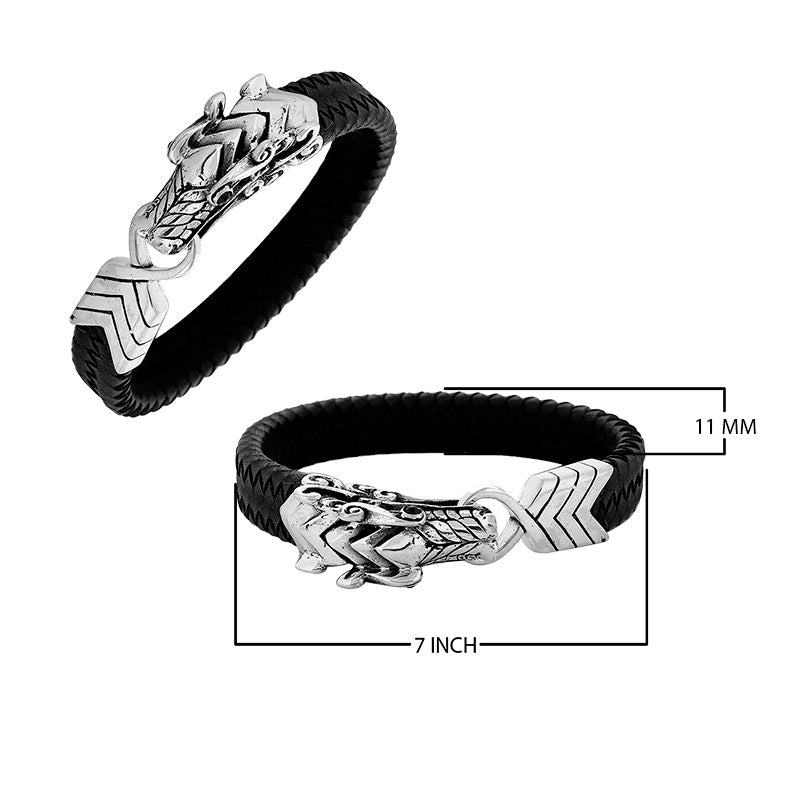 Wholesale Black Leather bracelet with Sterling Silver dragon clasp and Garnet Quartz Eye, handcrafted in Bali.