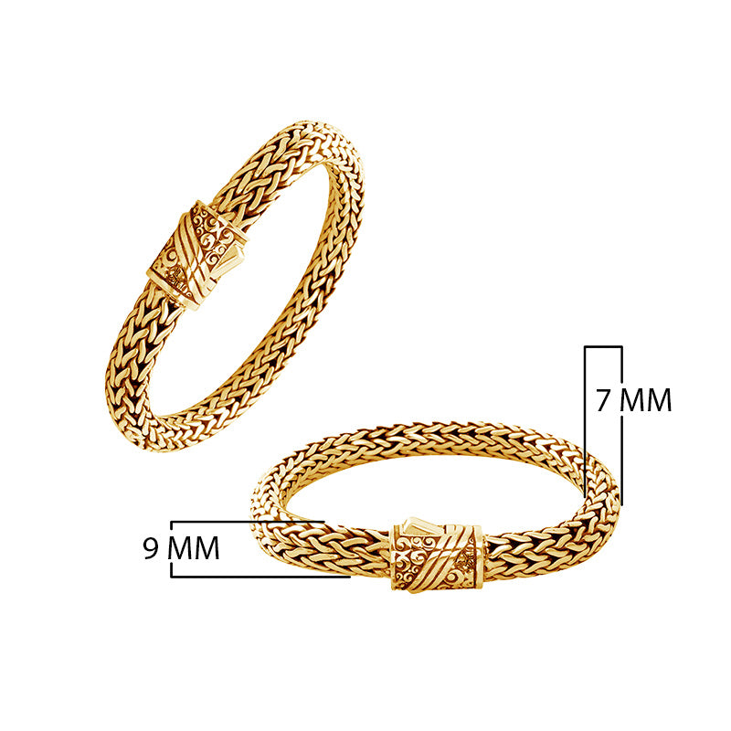 925 Sterling Silver 18K Gold Plated woven bracelet with Balinese push lock clasp