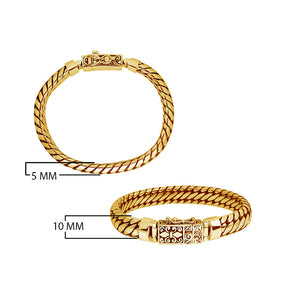 Solid 18K gold Balinese handwoven rope chain bracelet with ornate box clasp