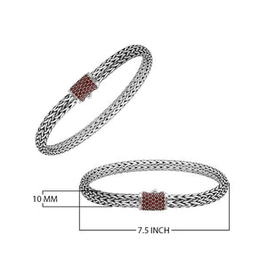 Handwoven 925 sterling silver 4x6 mm Bali bracelet with Garnet Quartz clasp and oxidized finish.