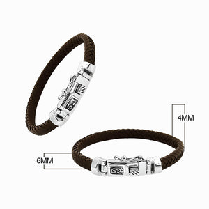 Sterling silver bracelet with brown braided leather and box clasp for wholesale