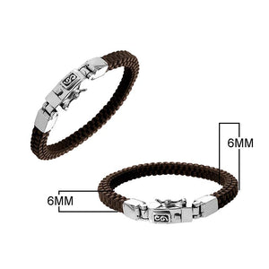 Sterling silver bracelet with brown braided leather and box clasp for wholesale
