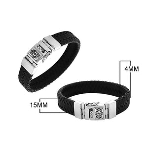 Sterling silver bracelet with black braided leather and engraved box clasp for wholesale