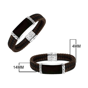 Sterling Silver Bracelet With Mix Leather Featuring Black Shell Accent