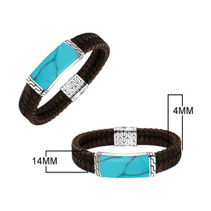 Sterling Silver Bracelet With Mix Leather Featuring Turquoise Shell Accent