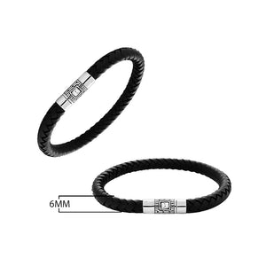 Sterling Silver Bracelet With Braided Black Leather