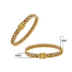 Solid 18K gold Balinese fine weave chain bracelet with hammered push clasp