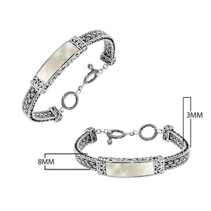 Sterling silver bracelet with Mother Of Pearl inlay and toggle lock handcrafted in Bali.