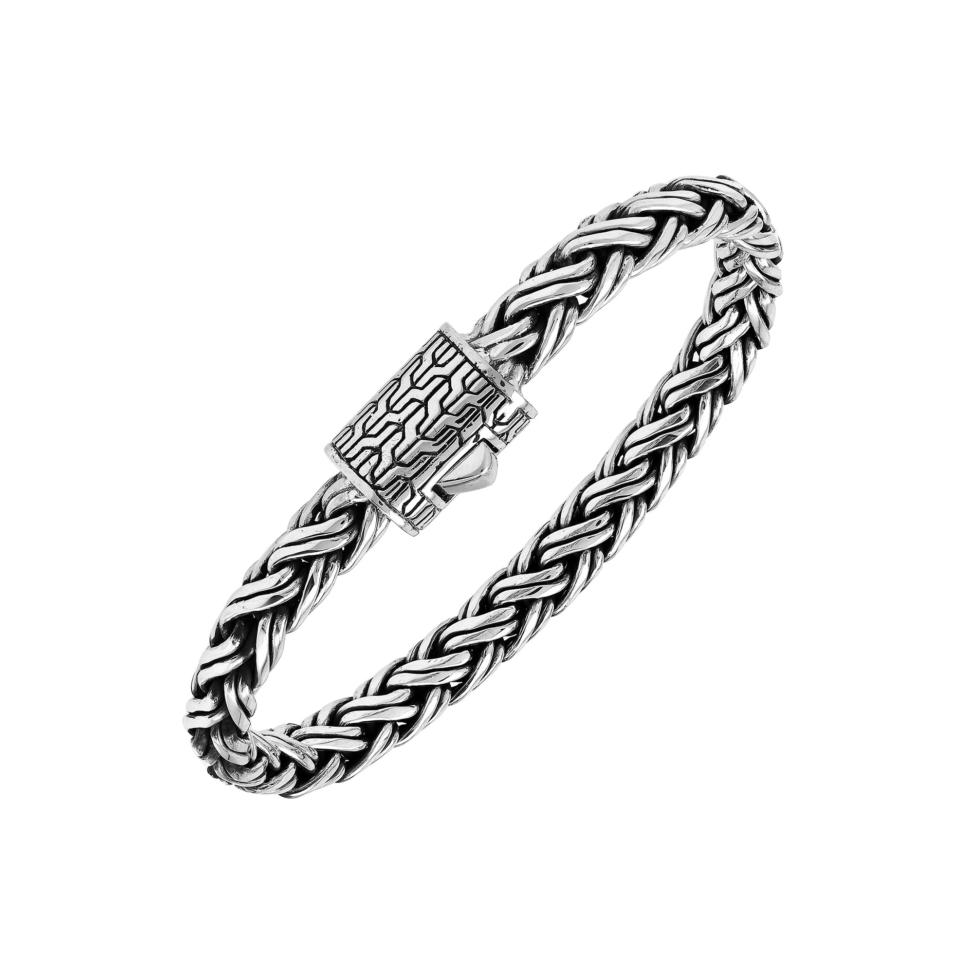 Wholesale sterling silver handwoven Bali chain bracelet with designer clasp – 925 silver unisex jewelry for retailers and resellers.