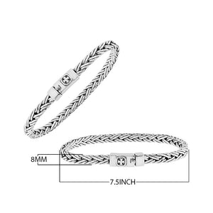 Sterling silver wheat chain bracelet with cross engraved push clasp and oxidized finish