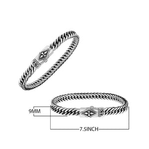 Sterling silver curb chain bracelet with diamond pattern clasp handcrafted in Bali