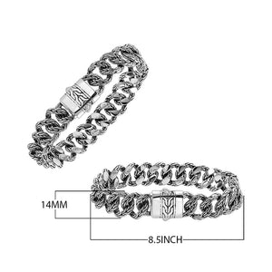 925 Sterling Silver Mix Chain Bracelet With Push Clasp Featuring Curb And Rope Design