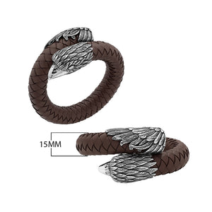 925 Sterling Silver Eagle Bracelet With Brown Leather On White Background