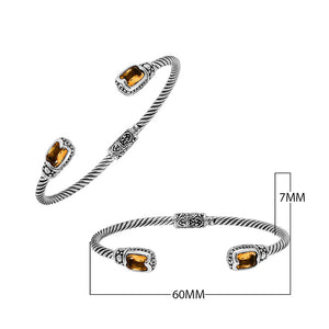 Silver twisted cable bangle in 925 sterling silver with Citrine Quartz and Balinese engraving.
