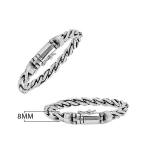 925 sterling silver twisted link bracelet with box clasp, handcrafted in Bali.