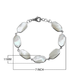 Silver Bracelet With Mother Of Pearl And Lobster Lock In 925 Sterling Silver For Wholesale