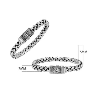 Wholesale sterling silver oxidized flat Bali weave bracelet with geometric clasp handcrafted in Bali, Indonesia.
