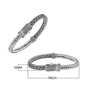 Sterling silver woven chain bracelet featuring ornamental detailing and a secure push clasp, designed for professional jewelry retailers and wholesale distributors.