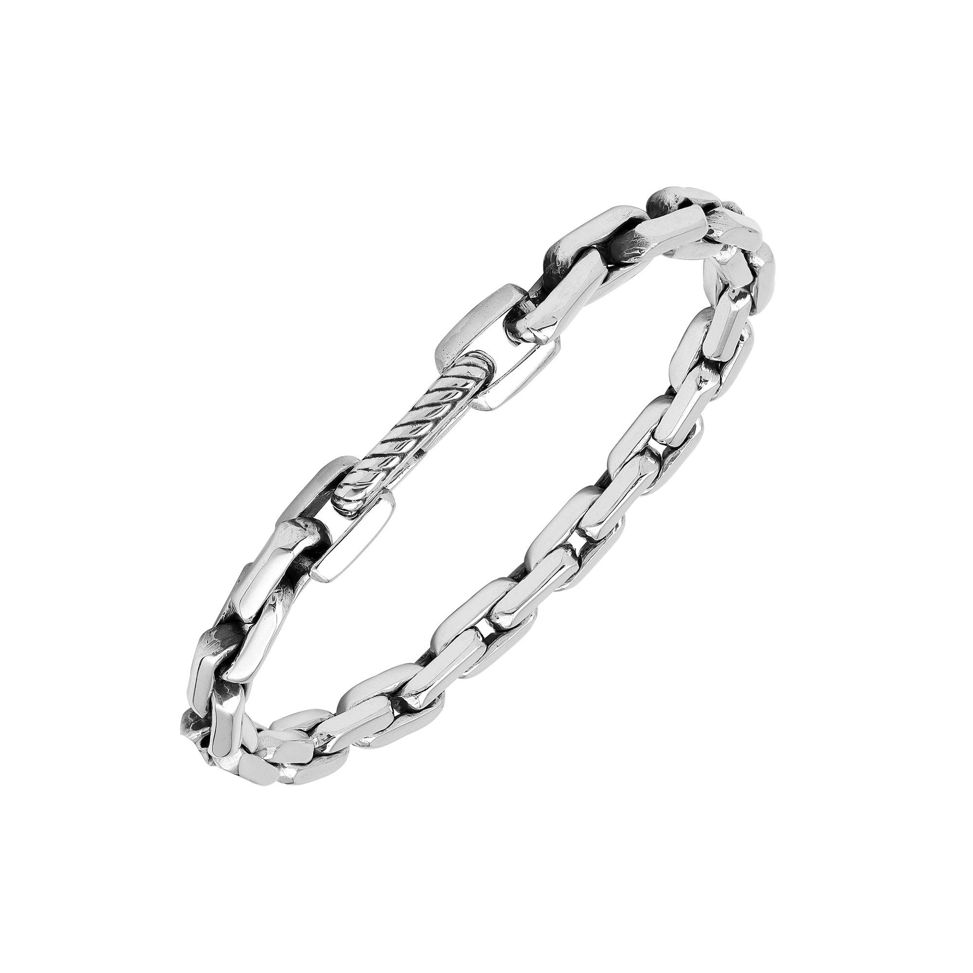 A wholesale sterling silver solid-link bracelet featuring a polished finish and durable Carabiner Lock, crafted with clean contemporary styling for premium bulk jewelry collections.
