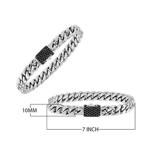 Wholesale sterling silver Cuban chain bracelet with black cubic zirconia bar handcrafted in Bali.