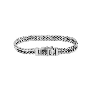 Sterling Silver chain bracelet featuring a polished surface and a secure push clasp decorated with tribal pattern detailing, crafted for durable everyday wear and elegant appeal.