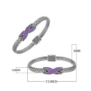 Sterling Silver Amethyst Quartz Woven Chain Bracelet – Wholesale Handcrafted Jewelry From Bali