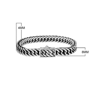 Sterling silver Cuban chain bracelet with box clasp and oxidized inner detailing handcrafted in Bali.