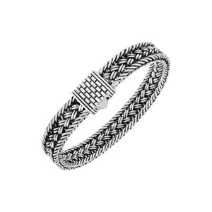 Sterling silver braided chain bracelet with textured clasp handcrafted in Bali.
