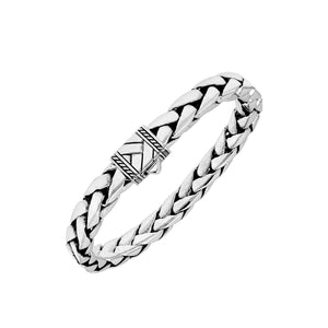 Wholesale sterling silver handwoven chain bracelet with decorative carved clasp – artisan Bali jewelry, bulk silver bracelets supplier