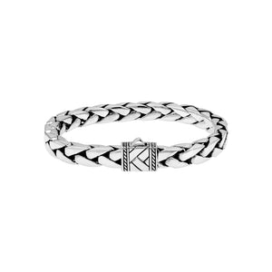Wholesale sterling silver handwoven chain bracelet with decorative carved clasp – artisan Bali jewelry, bulk silver bracelets supplier