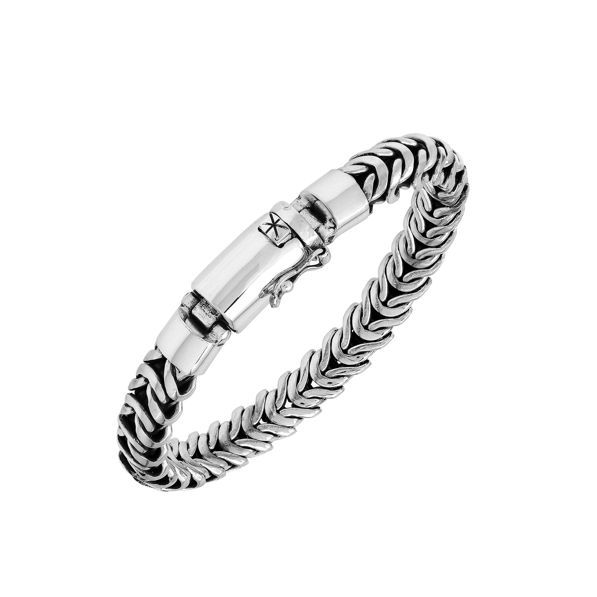 Wholesale sterling silver wheat chain bracelet with secure box clasp, handmade in Bali – bulk artisan men’s and unisex jewelry.