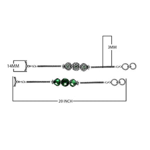 Wholesale sterling silver bracelet featuring three cushion Green Quartz stones set in detailed Balinese frames with woven chain segments and a secure toggle lock for catalog-ready use.