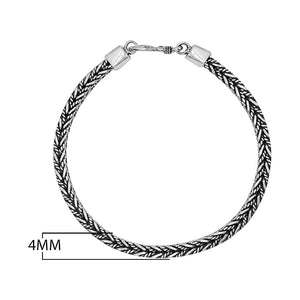 Sterling silver wheat chain bracelet with oxidized finish and hook clasp handcrafted in Bali.