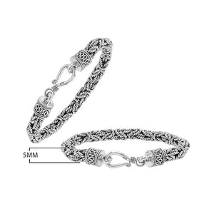 Wholesale sterling silver bracelet featuring a handcrafted 6MM Balinese woven chain with oxidized highlights and a secure lobster lock suitable for catalog and bulk listings.