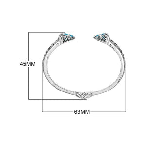 Sterling silver Blue Topaz Quartz open cuff bangle bracelet with handcrafted Balinese detailing