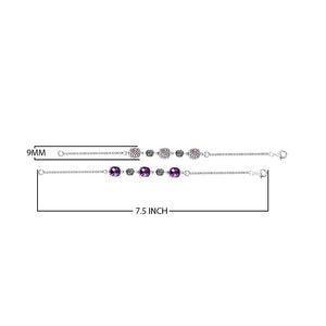 Wholesale sterling silver bracelet featuring cushion-cut Amethyst quartz stones with decorative silver links, a 2.5MM chain design, and a secure lobster lock closure.