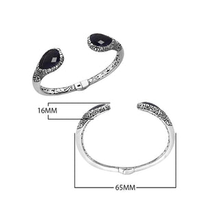 Wholesale sterling silver Bali engraved hinge cuff bracelet featuring sapphire quartz ends and polished–oxidized detailing, crafted to meet premium bulk jewelry inventory standards.