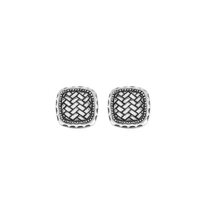Wholesale sterling silver square cufflinks with Bali weave pattern and dotted border – handcrafted men’s formal jewelry for retailers and resellers.