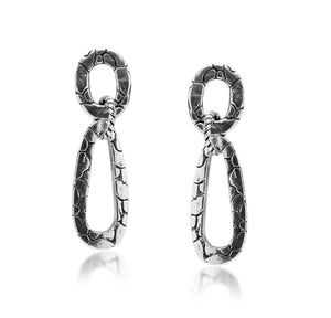 Wholesale Sterling Silver Textured Oval Link Drop Earrings With Hammered Finish