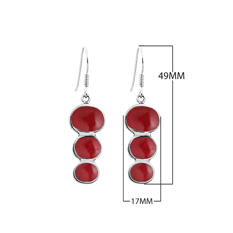 Sterling Silver Tripple Drop Earring With Red Coral Jewelry Bali Designs Inc