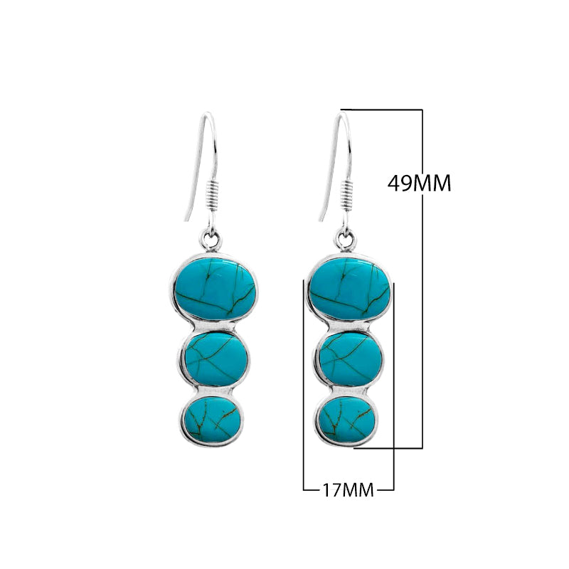 Wholesale sterling silver earrings with triple round turquoise shell inlays, handcrafted in Bali