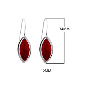 Sterling Silver marquise hook earrings with Red Coral polished finish for wholesale collection